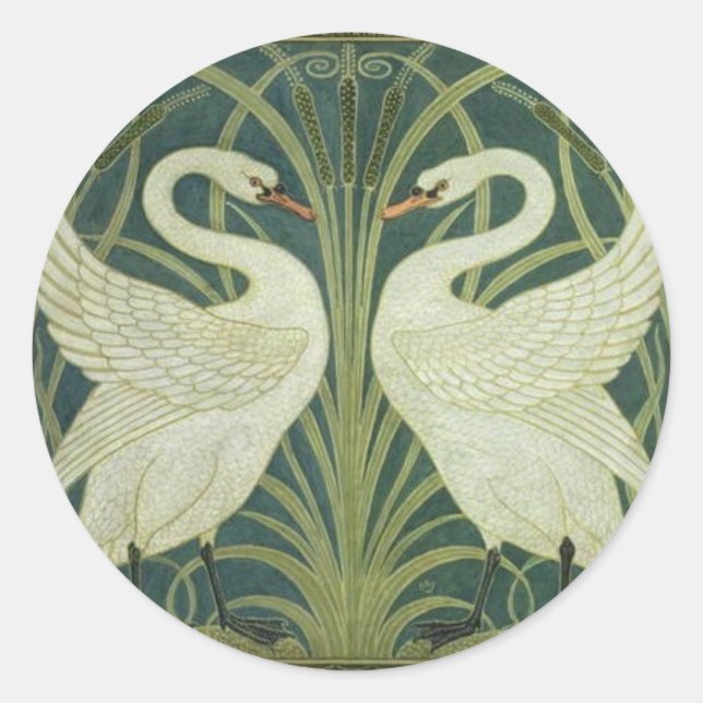 Rond Sticker Art Nouveau Swan and Rush (Devant)