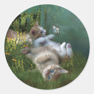 Rond Sticker artistique à la chatte