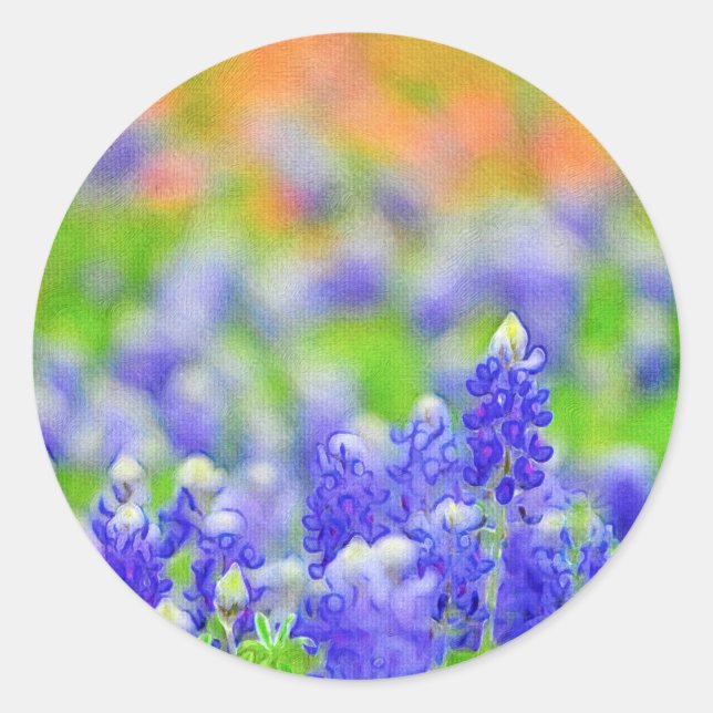 Rond Sticker Artsy Bluebonnet et Indian Paintbrush (Devant)