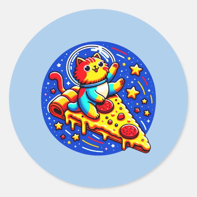 Rond Sticker astronaute de chat cosmique - Pizza spatia (Devant)