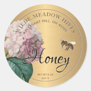 Rond Sticker au miel or avec fleur d'hydrangée rose abe