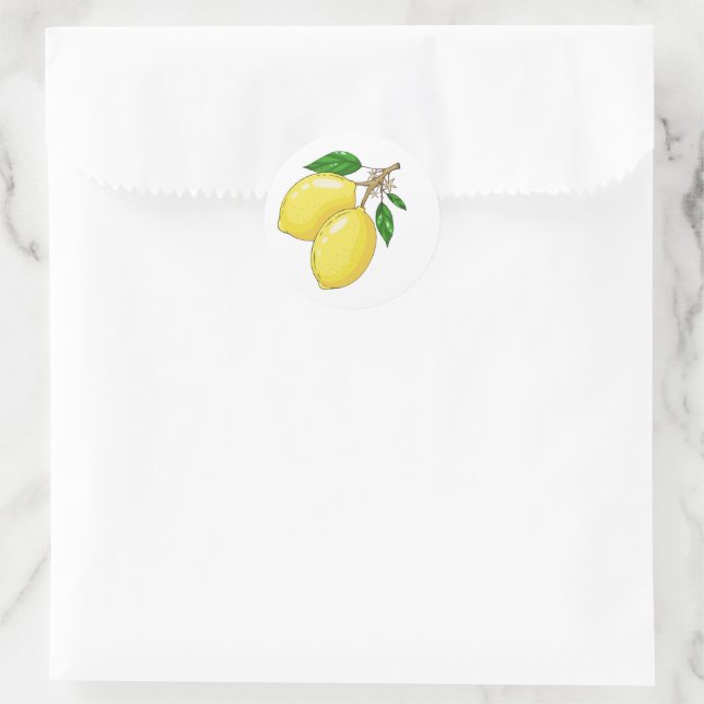 Rond Sticker avec de gros citrons frais et feuilles ver (Sac)