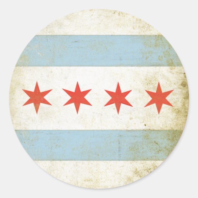 Rond Sticker avec drapeau Chicago en détresse (Devant)