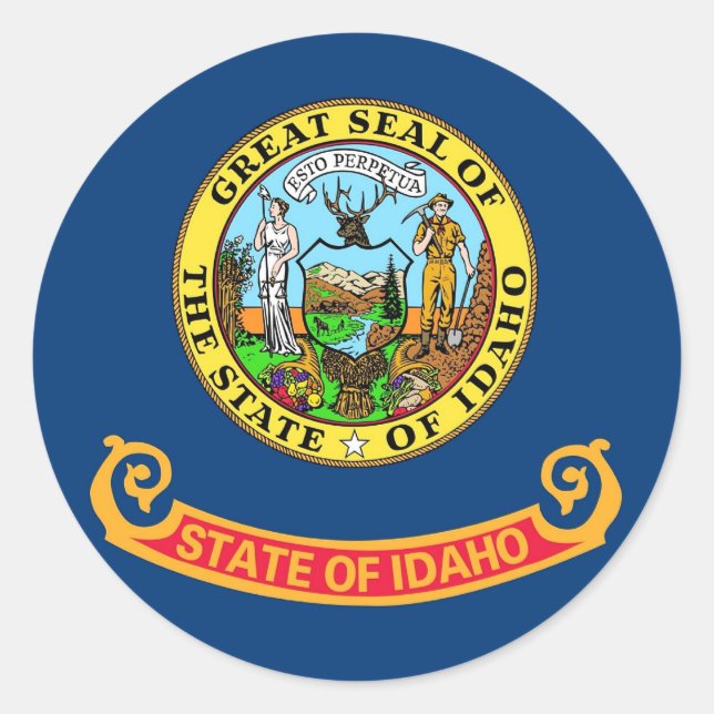Rond Sticker avec Drapeau de l'Idaho (Devant)