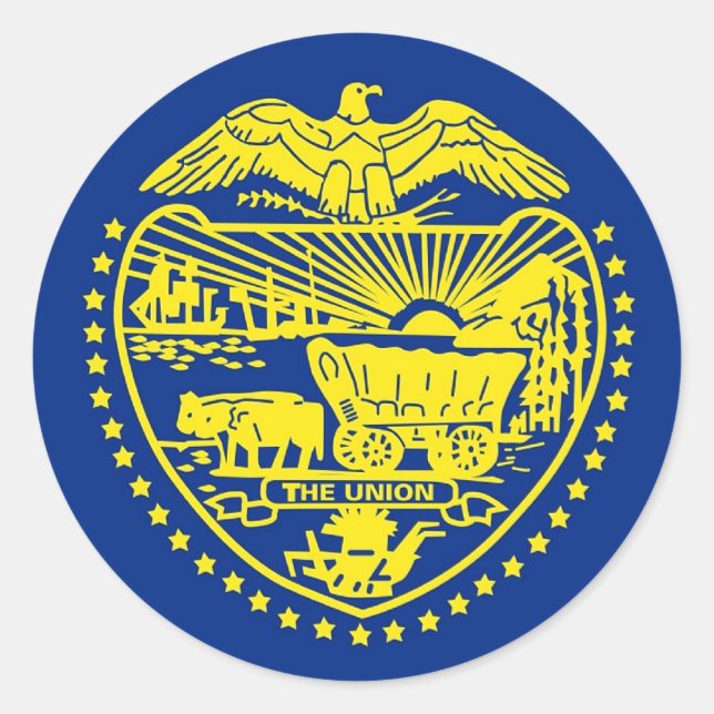 Rond Sticker avec Drapeau de l'Oregon (Devant)