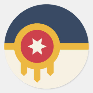 Rond Sticker avec Drapeau de Tulsa, Oklahoma