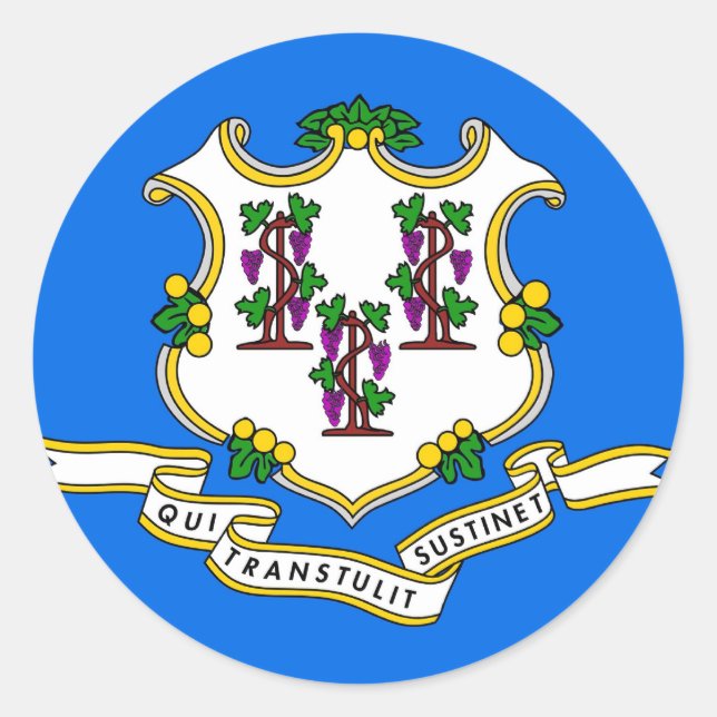 Rond Sticker avec drapeau du Connecticut (Devant)