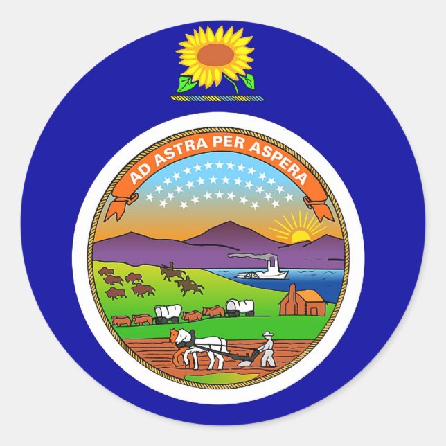 Rond Sticker avec drapeau du Kansas (Devant)