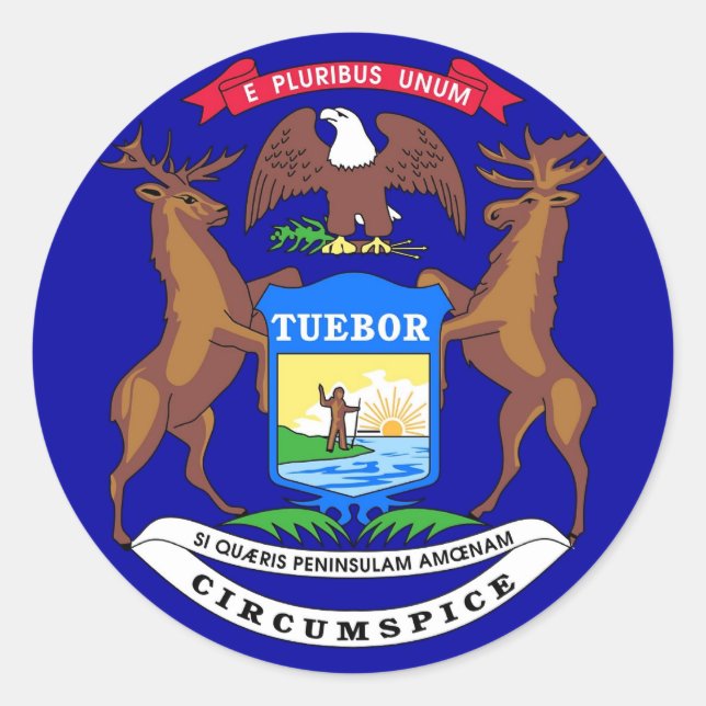 Rond Sticker avec drapeau du Michigan (Devant)
