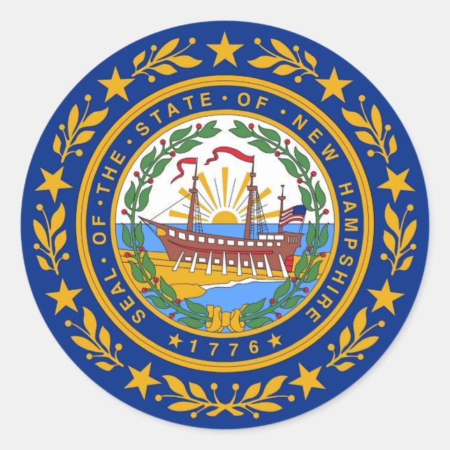 Rond Sticker avec drapeau du New Hampshire (Devant)