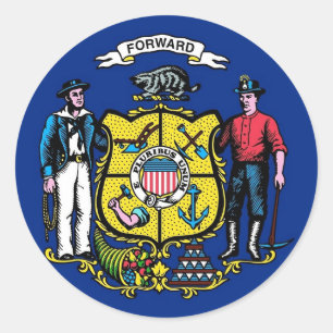 Rond Sticker avec drapeau du Wisconsin