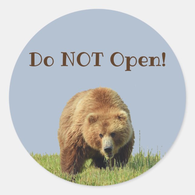 Rond Sticker avec ours grizzli "Ne pas ouvrir" (Devant)