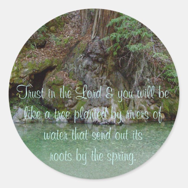 Rond Sticker avec photo d'arbre près d'une rivière (Devant)