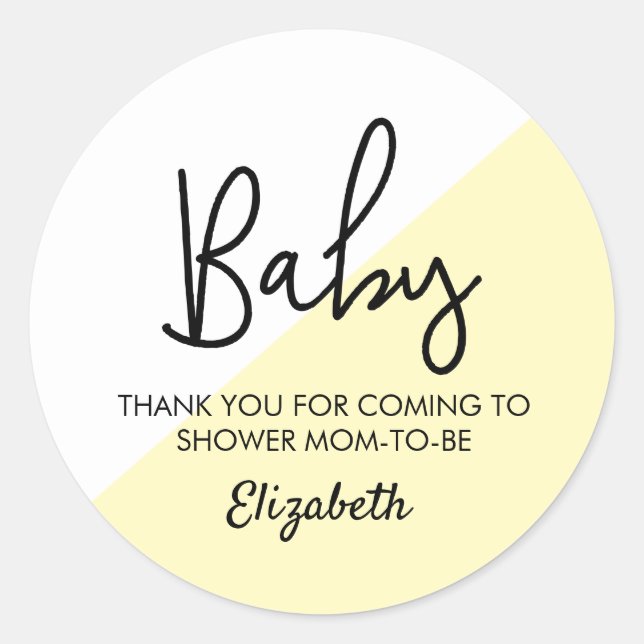 Rond Sticker baby shower avec typographie élégante (Devant)