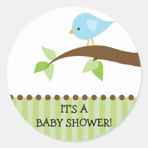 Rond Sticker Baby shower Bébé Bleu Oiseau