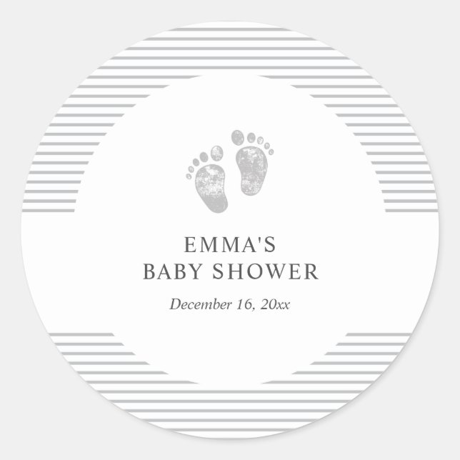 Rond Sticker baby shower | Bébé Empreinte Gris Gris (Devant)