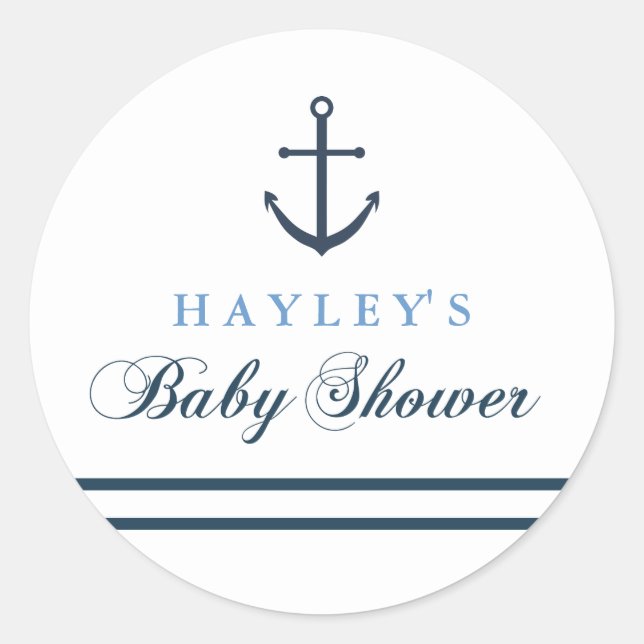 Rond Sticker Baby shower bleu et blanc (Devant)