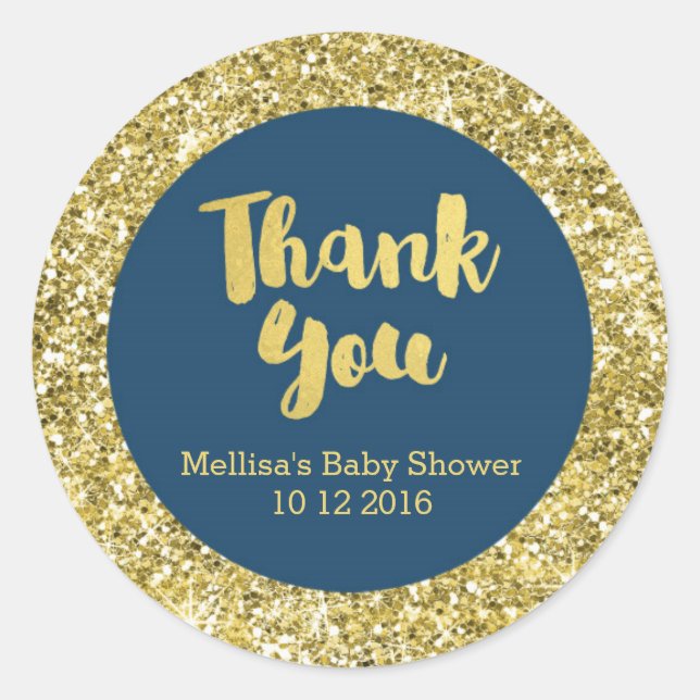 Rond Sticker Baby shower bleu Gold Navy Merci Favoriser (Devant)