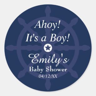 Rond Sticker Baby shower bleu nautique