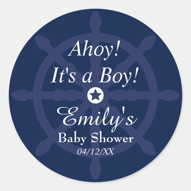 Rond Sticker Baby shower bleu nautique (Devant)