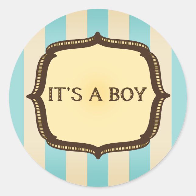 Rond Sticker Baby shower bleu - Stripes Vintages (Devant)