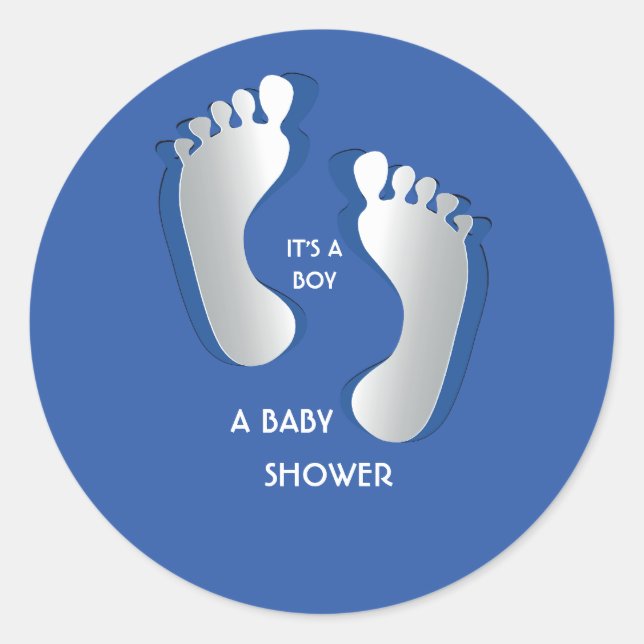 Rond Sticker Baby shower Blue Baby Boy FootPrints (Devant)