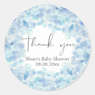 Rond Sticker Baby shower Blue Hydrangea