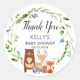 Rond Sticker Baby shower Boys Woodland Animaux