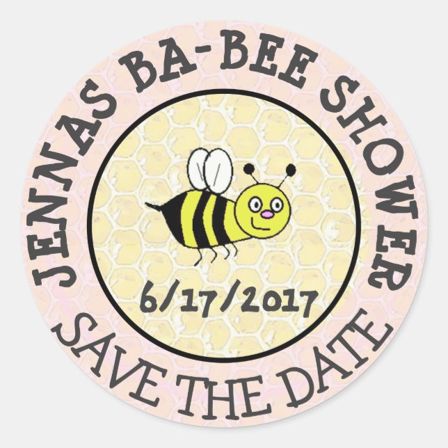 Rond Sticker baby shower Bumble Bee Enregistrer la date (Devant)