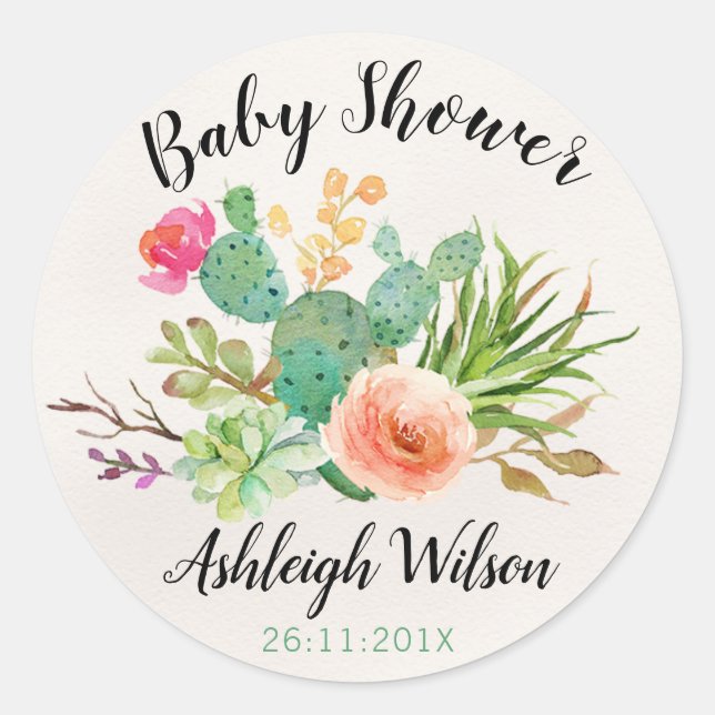 Rond Sticker Baby shower Cactus Fiesta (Devant)