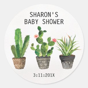 Rond Sticker Baby shower Cactus Poted