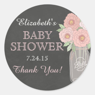 Rond Sticker Baby shower Chalkboard Floral Mason Jar