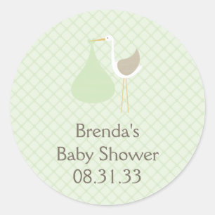 Rond Sticker Baby shower cigogne verte à la menthe