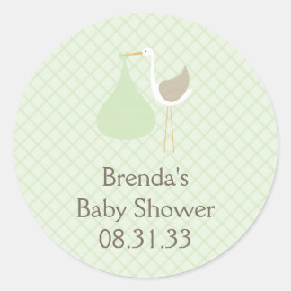 Rond Sticker Baby shower cigogne verte à la menthe