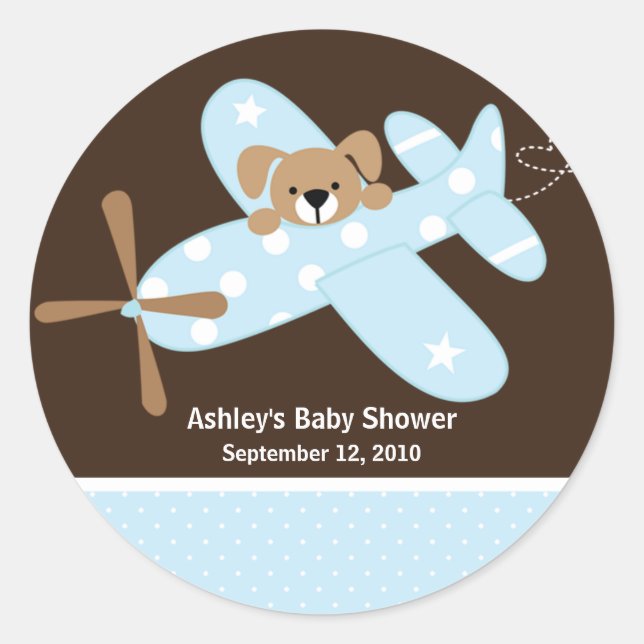 Rond Sticker Baby shower d'avion bleu (Devant)