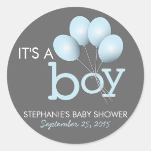 Rond Sticker Baby shower de balloon bleu moderne