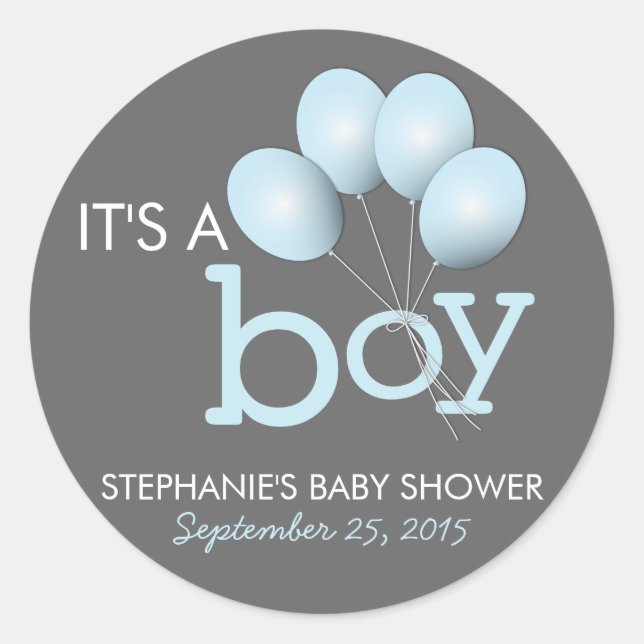 Rond Sticker Baby shower de balloon bleu moderne (Devant)