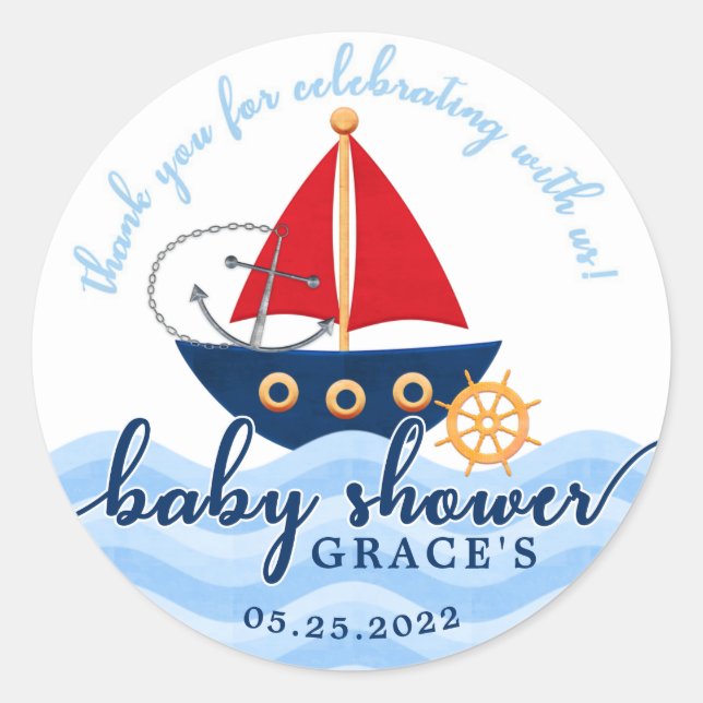Rond Sticker Baby shower de bateau nautique (Devant)