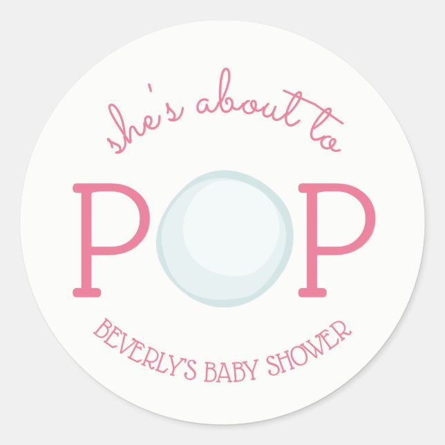 Rond Sticker Baby shower de bulle Pop Rose (Devant)