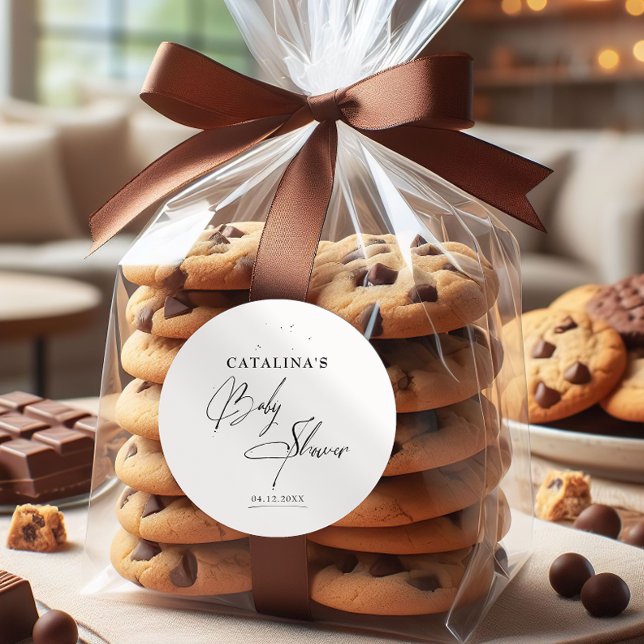 Rond Sticker Baby shower de calligraphie noir élégant (Créateur téléchargé)