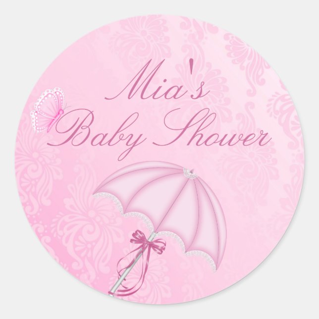 Rond Sticker Baby shower de conception parapluie rose (Devant)