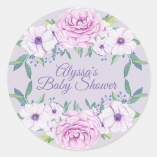 Rond Sticker Baby shower de fleurs violettes Lilac