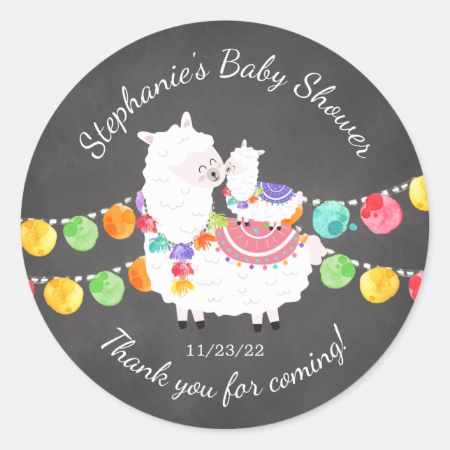 Rond Sticker Baby shower de la mignonne Llama Mama Favo (Devant)