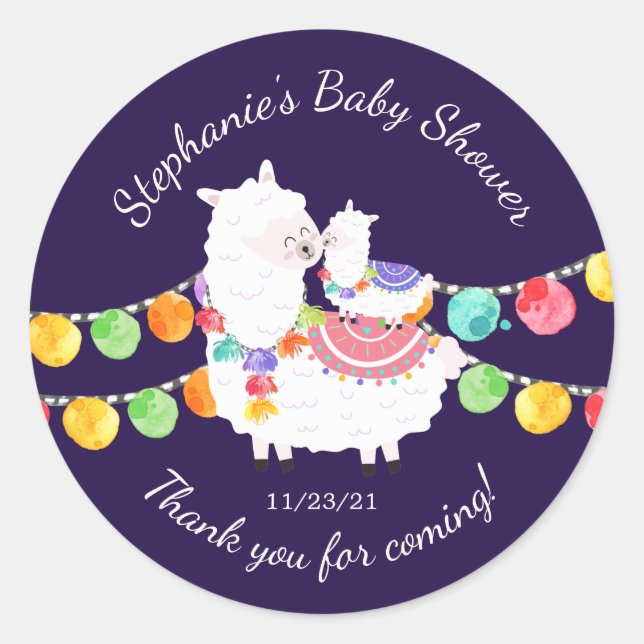 Rond Sticker Baby shower de la mignonne Llama Mama Favo (Devant)