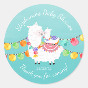Rond Sticker Baby shower de la mignonne Llama Mama Favo