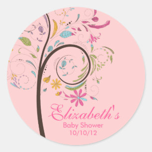 Rond Sticker Baby shower de l'arbre fleuri du printemps