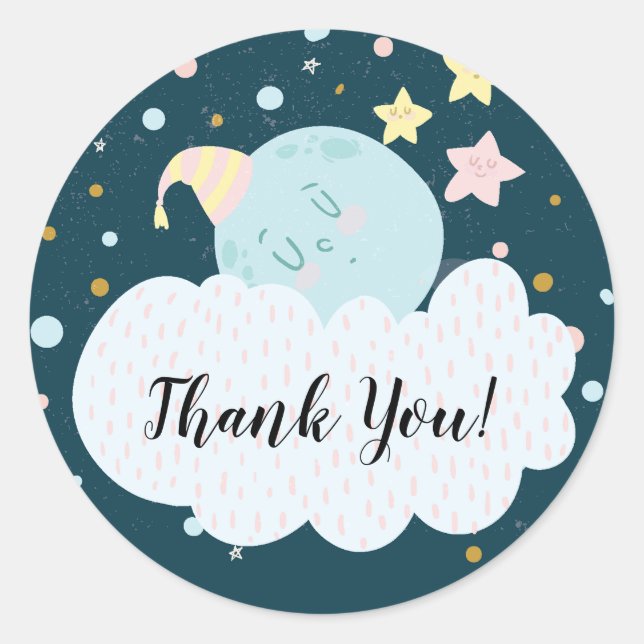 Rond Sticker Baby shower de lune Merci Favoriser (Devant)