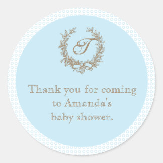 Rond Sticker Baby shower de Monogramme Français Bleu Fa