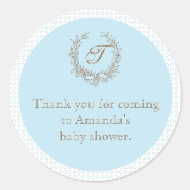 Rond Sticker Baby shower de Monogramme Français Bleu Fa (Devant)