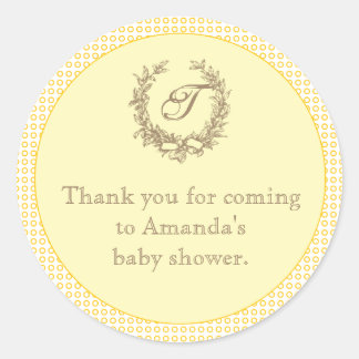 Rond Sticker Baby shower de Monogramme Français Jaune F